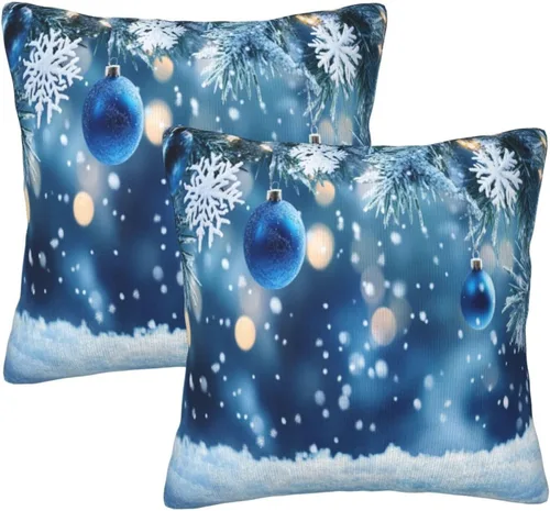 Vista 39 de Fundas de Almohada Flor de Pascua Dorada Copo de Nieve Navidad Xmas Juego de 2 Fundas de Almohadas Cuadradas Funda de Cojín Fundas de Almohadas