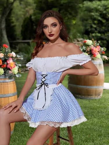 Vista 4 de JMwapar Disfraces de Oktoberfest para mujer, disfraces sexys de Halloween, cosplay, disfraz de sirvienta para cerveza alemana, vestido de Oktoberfest