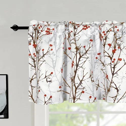 Vista 9 de Cenefas de cortina opacas para ventanas de cocina, ramas de árbol, estampado de pájaros, cenefas cortas para ventana de dormitorio, sala de estar