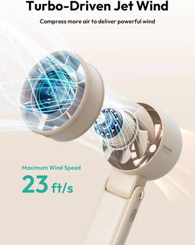 Vista 4 de Aecooly Ventilador turbo portátil de mano, batería de 5000 mAh [tiempo de enfriamiento máximo de 22 horas] Mini ventilador recargable USB