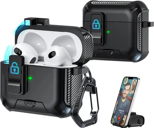 Vista 149 de R-fun Funda de carga compatible con AirPods de 2ª generación 2019, 1ª generación 2016, protección completa contra caídas, tapa desplegable