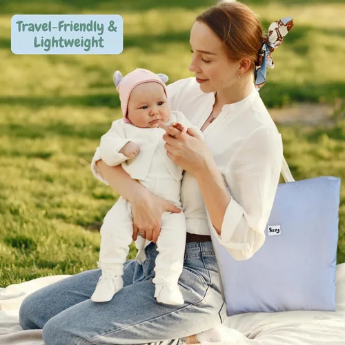Vista 3 de Alfombra de juego para bebés y bolsa de almacenamiento de juguetes – Alfombra plegable 2 en 1 y organizador para bebés y niños pequeños – Suave,