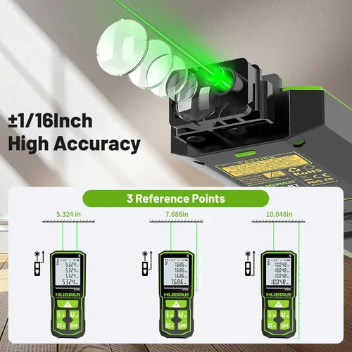 Vista 4 de Herramienta de medición láser con aplicación Bluetooth, 200 pies, ± 1/16 pulgadas de alta precisión, medidor de distancia láser de haz verde