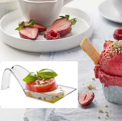 Vista 6 de 50 piezas de mini platos para aperitivos, platos de postre de plástico transparente, mini cucharas de postre pequeños, mini cucharas desechables