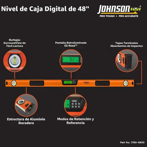 Vista 4 de Johnson Level & Tool 1760-4800 - Nivel de caja digital, 48 pulgadas, naranja, 1 nivel