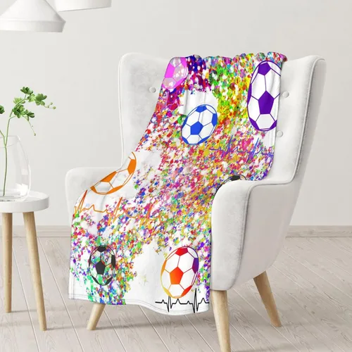 Vista 2 de Manta de fútbol para regalar – Manta deportiva de 30 x 40 pulgadas para adultos y niños, mantas coloridas de felpa suave para sofá, oficina