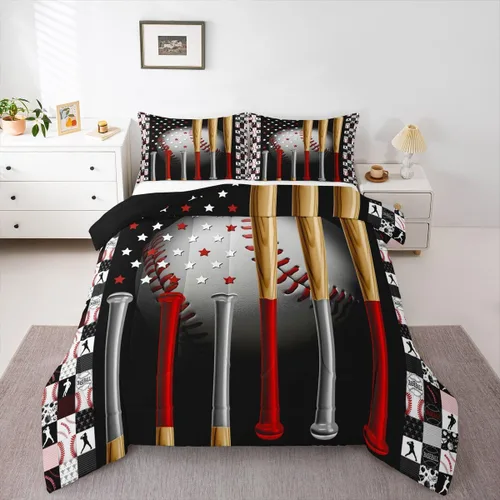 Vista 31 de Erosebridal - Juego de edredón individual para niños con diseño de béisbol y sóftbol, juego de cama deportivo acolchado para niños, edredón