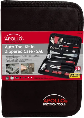 Vista 3 de Apollo Tools DT9774 - Juego de 56 herramientas compactas SAE en estuche con cremallera, juego de herramientas mecánicas pequeñas para emergencias
