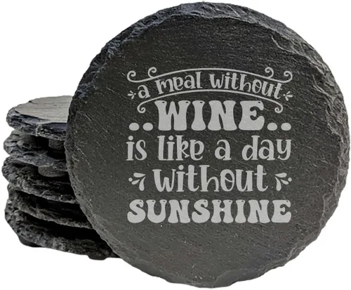 Vista 23 de Rustic Drinking Wine is My Hobby Slate Coasters Set of 8 – Round – USA Made Witty wine lover’s motto engraved on real slate coasters — “drinking