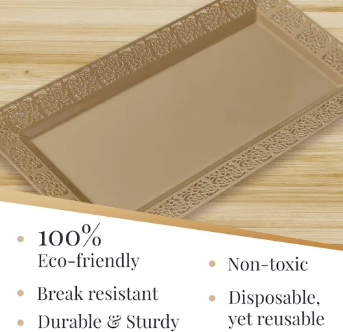 Vista 7 de Silver Spoons Bandejas de encaje desechables para bodas y cenas de lujo 6 piezas Oro 14' x 7.5