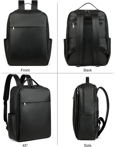 Vista 4 de MASINTOR Mochila Bolso de Cuero PU de 15.6 pulgadas para Portátil para Mujeres, Mochila Casual Grande para Universidad, Bolsa de Viaje, Negro