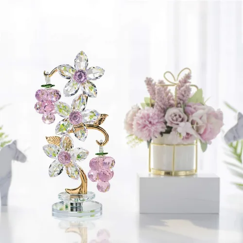 Vista 7 de Figura giratoria de uva de cristal rosa para centro de mesa