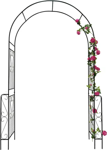 Vista 4 de Arco de jardín de metal, 55 pulgadas de ancho x 94.5 pulgadas de alto, enrejado para plantas trepadoras, soporte para arco de rosas, arco al aire