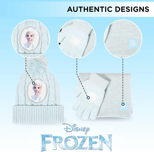 Vista 6 de Disney Frozen - Sombrero de invierno para niños, guantes de nieve y bufanda para niñas, juego de 3 piezas, felpa cálida comodidad al aire libre