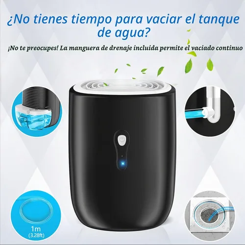 Vista 4 de Deshumidificadores para el hogar 27oz(800ml) Pequeños deshumidificadores con apagado automático y manguera de drenaje, deshumidificador ultra Negro