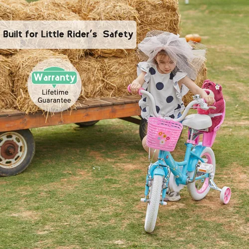 Vista 5 de Glerc Maggie Girls Bike, 12-20 Inch Kids Bike for 2-13 Years Old Children, Princess Style Kids Bicycle with Doll-Seat & Basket & Training Wheels