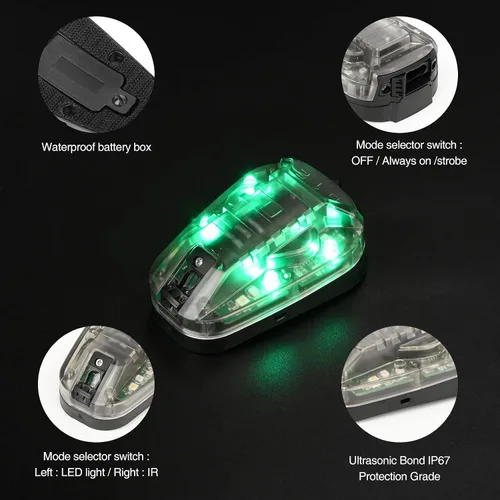 Vista 4 de Tactical Helmet Signal Light Optional 4 Modes with Visible LED + IR Constant-on/Strobe, Waterproof Ladybird Survival Identification Lamp for Outdoor
