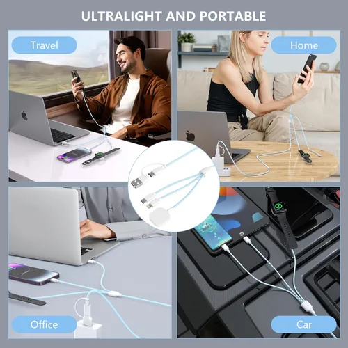 Vista 9 de Travel Essentials - Cable de carga 3 en 2 para cargador de Apple Watch, cargador de iPhone, cable de carga rápida USB C compatible con iWatch Series