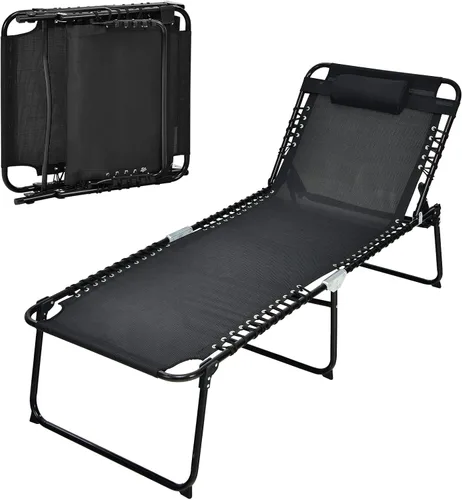 Vista 18 de Goplus Tumbona para exteriores, silla plegable de 5 posiciones para playa, con almohada desmontable, bolsillo lateral, tumbona para tomar el sol