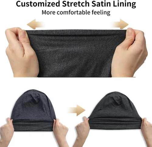 Vista 5 de Gorro de satén con forro de seda, cubierta ajustable para el cabello para mujeres y hombres, gorro de noche para el cuidado de pacientes