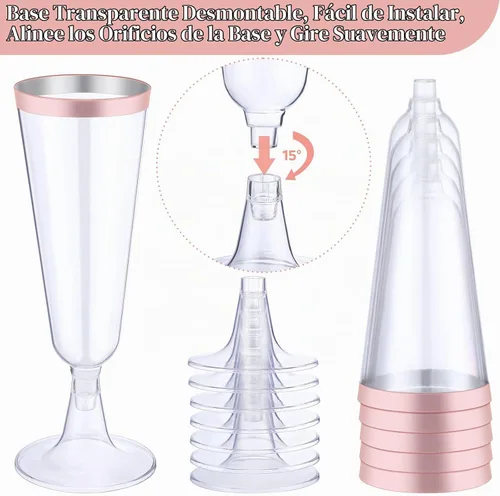 Vista 3 de Thenshop - Juego de 50 copas de champán de plástico color oro rosa a granel Copas de champán desechables transparentes elegantes de 5.5 onzas