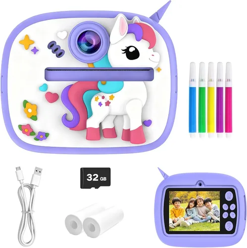 Vista 8 de Cámara para niños con impresión instantánea, cámaras duales delanteras y traseras, juguete digital de viaje portátil, cumpleaños para niñas y niños