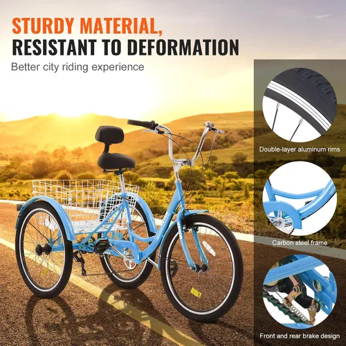 Vista 4 de VEVOR Bicicleta de triciclos para adultos, triciclos para adultos de 7 velocidades, bicicletas de tres ruedas de 20 pulgadas, bicicleta de crucero