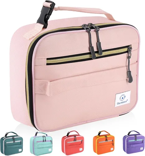 Vista 24 de Genteen Paquete de 2 bolsas de almuerzo suaves aisladas con doble cremallera, resistente, congelable y reutilizable para niños, hombres