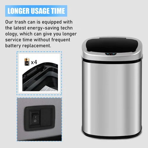 Vista 4 de HGS Basurero de cocina de 13 galones, de acero inoxidable con tapa, sensor automático, sin tacto, de gran capacidad, para el hogar, baño, oficina
