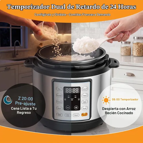 Vista 4 de NEWBULIG Olla a presión eléctrica 10 en 1, olla múltiple de 3 cuartos de galón para arroz, guiso y vapor, pequeña olla programable de acero