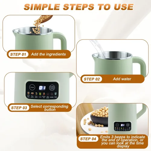 Vista 6 de Espumador de leche eléctrico, espumador de café de 16.9 fl oz con 10 cuchillas, control de temperatura, soja de avena casera de coco o leches a base