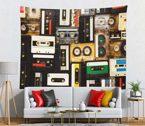 Vista 4 de Loccor Cintas de casete retro de los años 80 y 90, cinta de casete de audio musical para colgar en la pared para música retro, conciertos