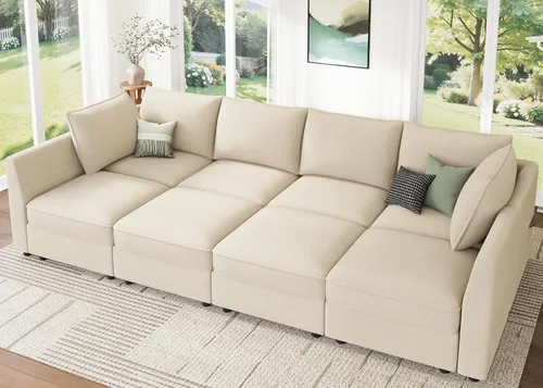 Vista 34 de HONBAY Sofá seccional modular con almacenamiento en forma de L sofá seccional, sofás convertibles para sala de estar - verde