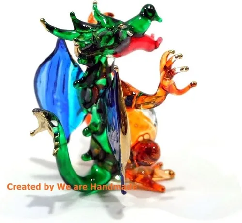 Vista 5 de Figuras de dragón hechas a mano de cristal soplado de 2 pulgadas, ideas de regalo de casa de muñecas coleccionables, animales de cuento de hadas