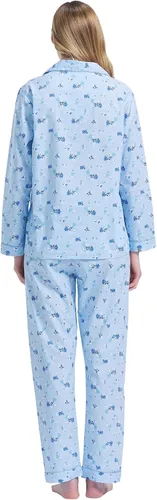 Vista 2 de Amaxer Conjunto de pijama 100% algodón para mujer, de manga larga, suave, con botones, con cordón elástico