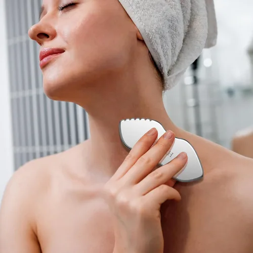 Vista 5 de Rodillos de acero inoxidable Gua Sha y cara - Rodillo de metal para ojos y cuello, herramientas de masaje facial antienvejecimiento, kit de Jgs-1
