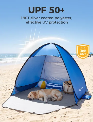 Vista 3 de Glymnis Tienda de campaña de playa desplegable para 1-4 personas, refugio solar UPF 50+ con cremallera para puerta, portátil, fácil de poner