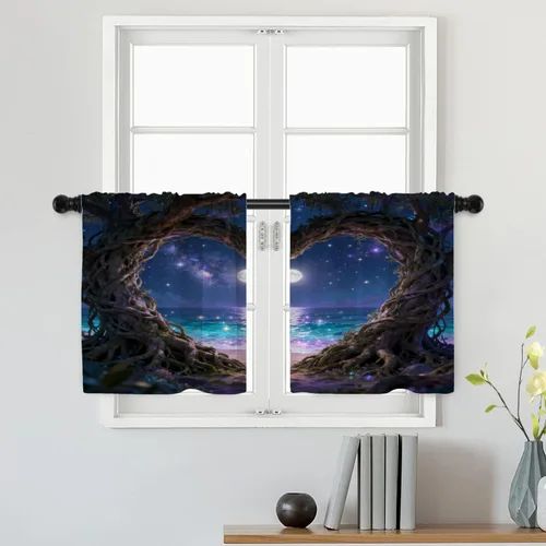 Vista 46 de Batmerry American Flag Ink Dot Blackout Tier Curtains, Red Blue White Stars Abstract Thermal Insulated Half Curtain Rod Pocket Small Valance for