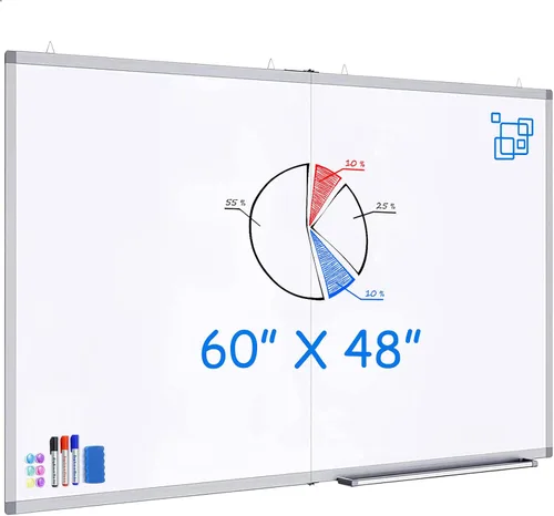 Vista 15 de Pizarra blanca magnética de borrado en seco para pared, 48 x 46 pulgadas (4 pies x 3 pies), pizarra blanca portátil plegable con una bandeja larga