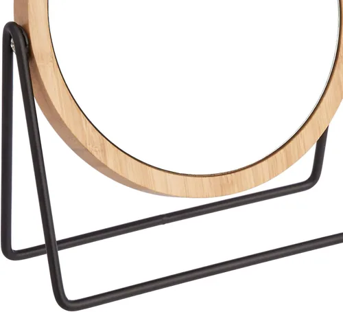 Vista 3 de Amazon Basics Espejo redondo de tocador con borde de bambú, aumento, montaje de mesa, negro, 7.56 pulgadas de largo x 2.87 pulgadas de ancho