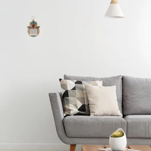 Vista 5 de Bendición Hamsa de madera para el hogar - Decoración de pared de buena suerte con piedras preciosas de imitación (Bendición del hogar)