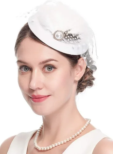 Vista 3 de Cizoe Pillbox Hats - Sombreros vintage de los años 20 y 50 para mujer, con diadema de velo de malla de plumas, para novia, boda, fiesta de té