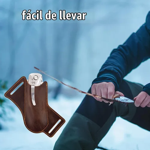 Vista 6 de Funda de cuero para cuchillo, soporte para cuchillos de bolsillo, organizador de bolsillo para cinturón EDC, hecha a mano con dibujo cruzado