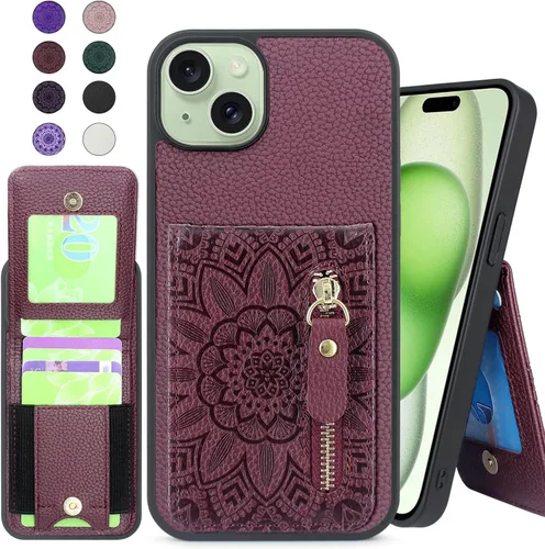 Vista 8 de Harryshell Funda compatible con iPhone 15 Plus/14 Plus con ranuras para tarjetas [soporta hasta 6 tarjetas] Función de atril, bolsillo