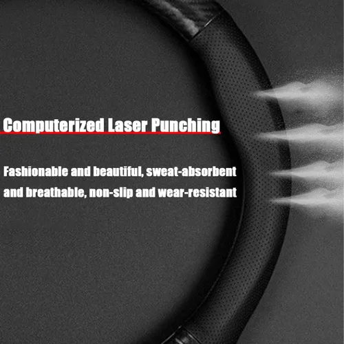 Vista 5 de BESULEN Funda universal de fibra de carbono para volante de automóvil, protector universal de cuero de microfibra, antideslizante, transpirable