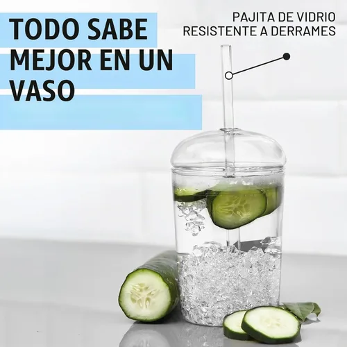 Vista 6 de Maplefield Vaso de vidrio con tapa de cúpula, 16 onzas, reutilizable, para café helado con pajilla, resistente a derrames, para frappes y licuados