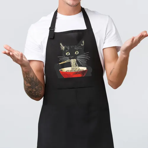 Vista 9 de MICPTUB - Divertidos delantales ajustables para hornear gatos occidentales con bolsillos, regalos para mujeres panaderas, amantes de los gatos