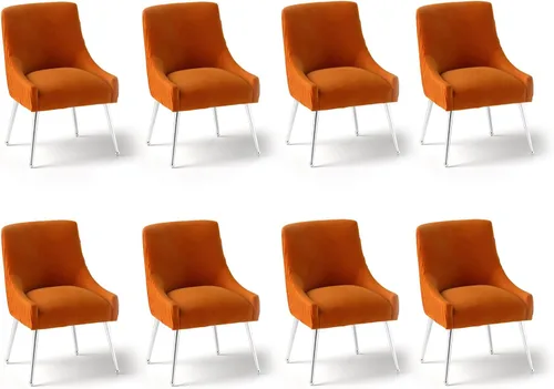 Vista 27 de Sillas de comedor de estilo moderno de terciopelo tapizado, silla de acento de tocador con barra vertical, silla capitonada con patas plateadas