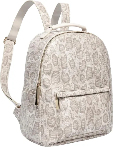 Vista 2 de Daisy Rose Mochila de viaje para el trabajo, escuela, vuelos de avión y campamento, piel vegana sintética, crema serpiente, talla única, Viajar