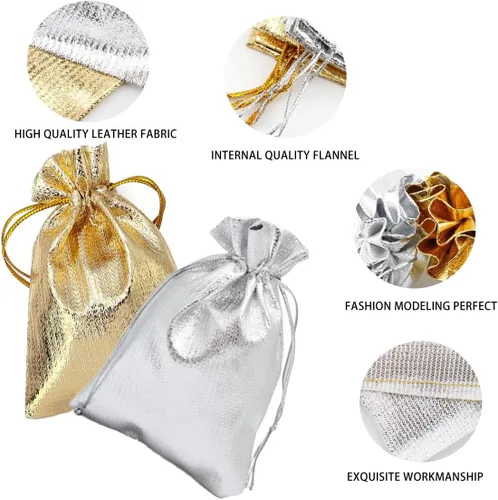 Vista 6 de 50 bolsas con cordón de organza para joyería, bolsas de almacenamiento, bolsas de regalo para joyas, fiestas de Navidad, regalos de boda